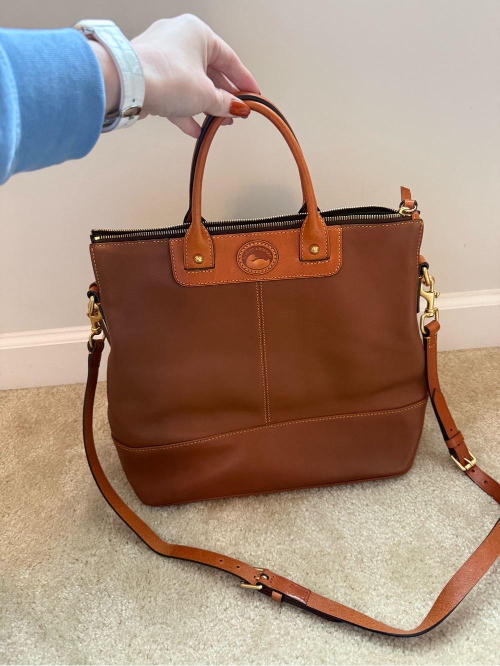 Dooney & Bourke Brown & Tan Leather Top-Handle Shoulder Tote